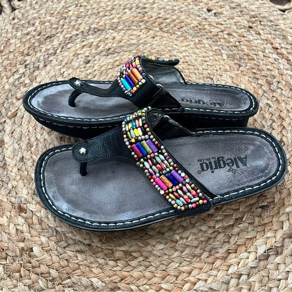 Alegria Carina Bead Party Black Women’s Slip On Sandals Size EU 37 US 7-7.5 - Picture 1 of 4